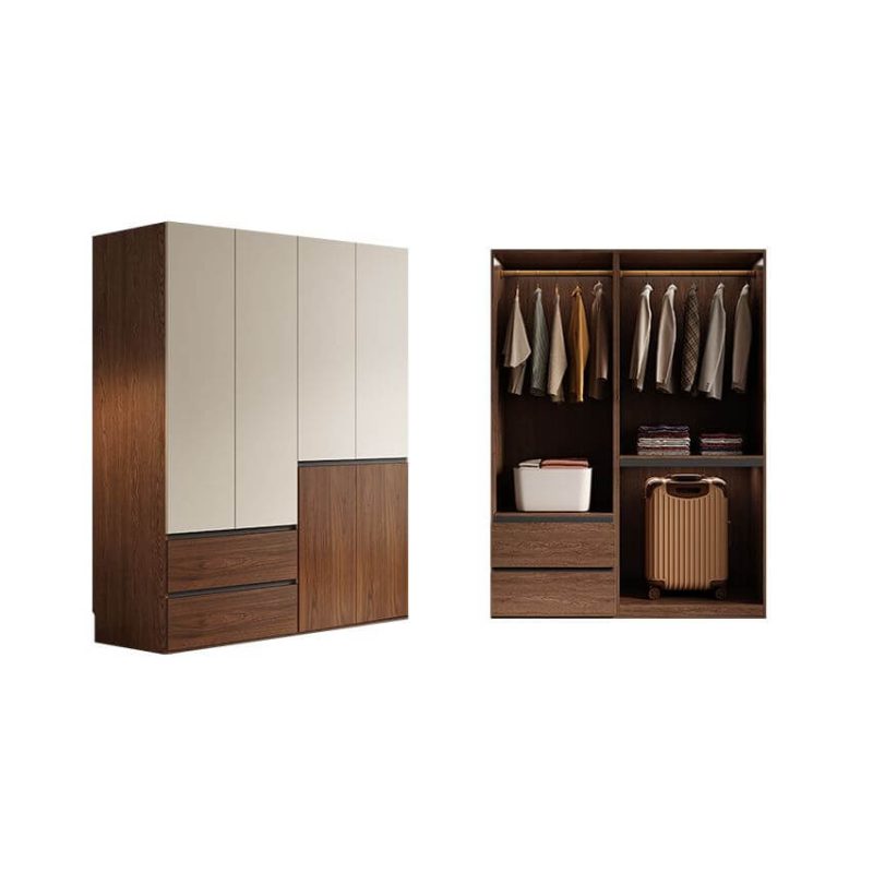 "Multi-Color Casual Wood Wardrobe Closet with Soft Close Drawer, Soft Close Door, Interior Shelves, and Hanging Rod, 55"L x 24"W x 79"H"