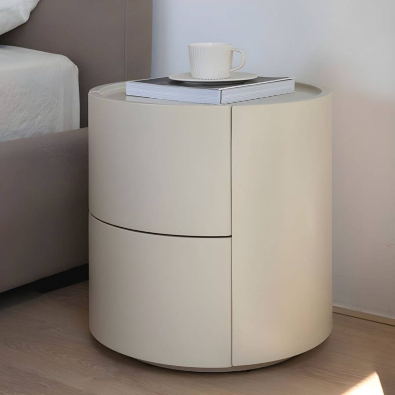 "Modern Round Nightstand with Drawers - Narrow Sized for Bedroom - Grey 17"L x 17"W x 18"H"