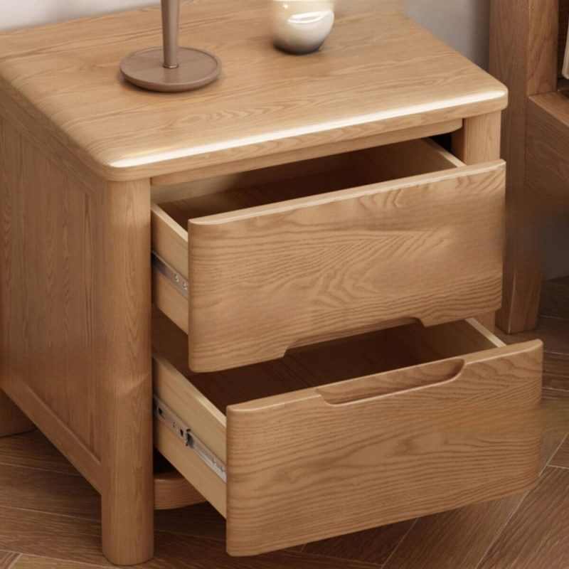 "Contemporary Timber Countertop Nightstand With 3 Drawers and Leg, Natural, 15.7"L x 15.7"W x 26"H"