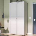 "Simplistic Chalk Steel Wardrobe Closet with Interior Shelves and Hanging Rod, 58"L x 24"W x 99"H"