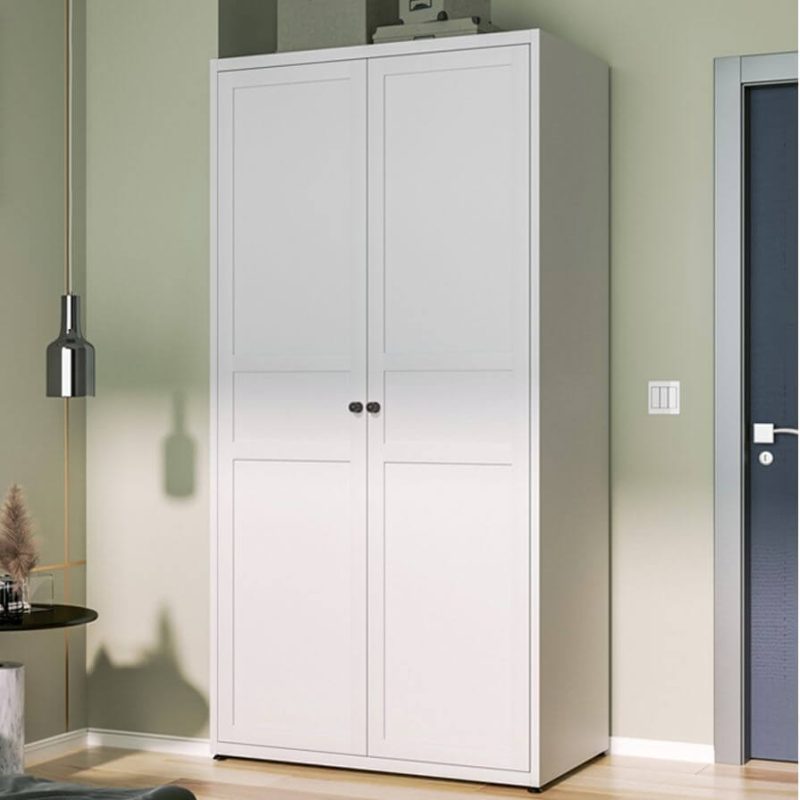 "Simplistic Chalk Steel Wardrobe Closet with Interior Shelves and Hanging Rod, 58"L x 24"W x 99"H"