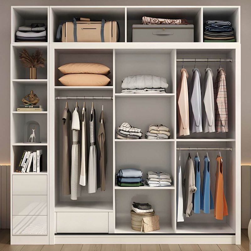 "Contemporary Glossy White Storage Cabinet Manufactured Wood Cabinet for Home - Armoires & Wardrobes 55"L x 23"W x 83"H"