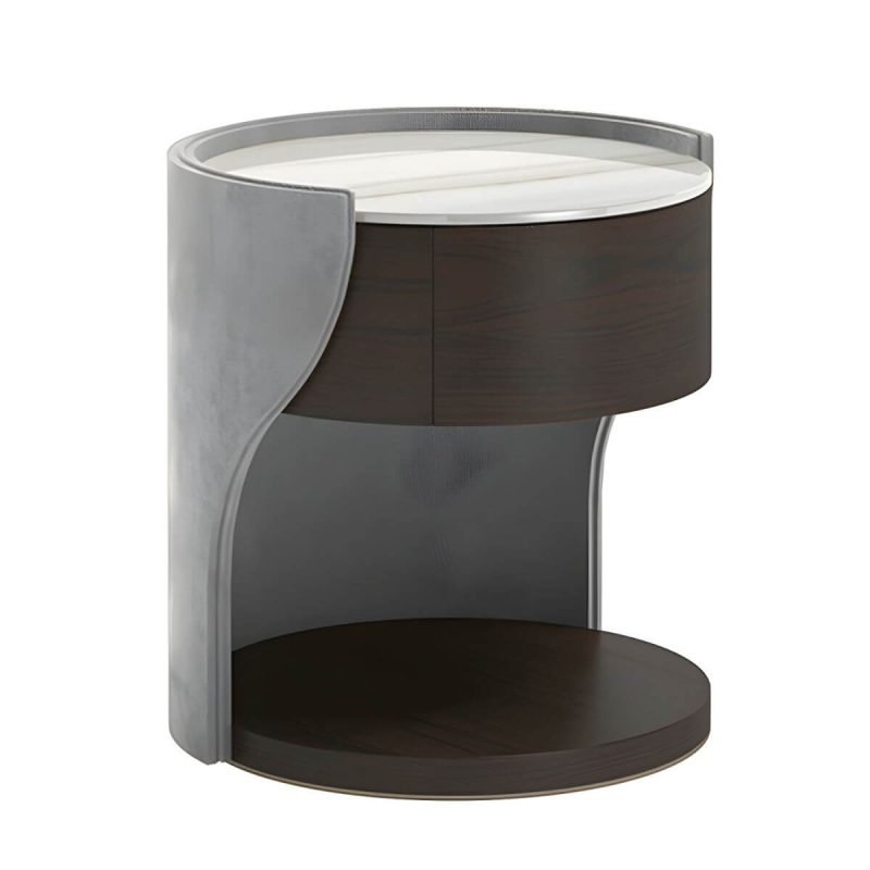 "Faux Leather Nightstand 1 - Drawer Nightstand with Wood Accents - Grey 18"L x 18"W x 23"H"