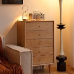 "Natural Art Deco Vertical Bachelor Chest in Natural Wood with 5 Drawers, 24"L x 14"W x 37"H"