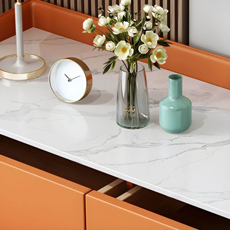"modern White Slate Countertop Storage Chest Galant Style with Drawers - White 71"L x 16"W x 31"H"