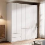 "Sleek Unfixed White Wood Wardrobe Closet with Hinged Doors, Soft Close Drawers, and Interior Shelves, 79"L x 24"W x 79"H"