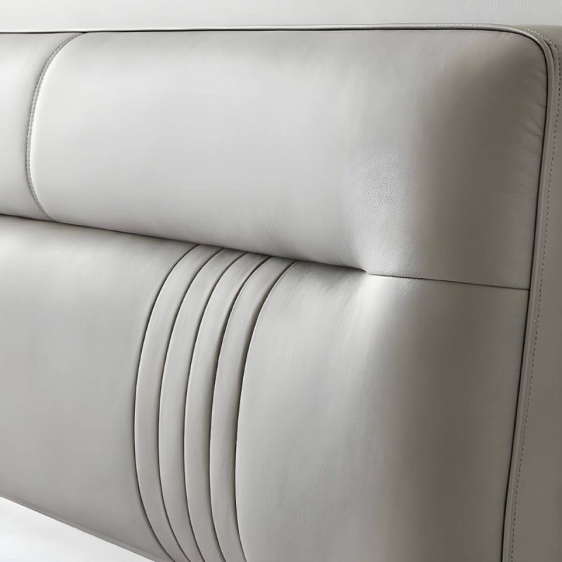 "Contemporary Standard Bed with Black Legs and Genuine Leather Panel Headboard - Blue Panel 71"W x 79"L Single Bed"