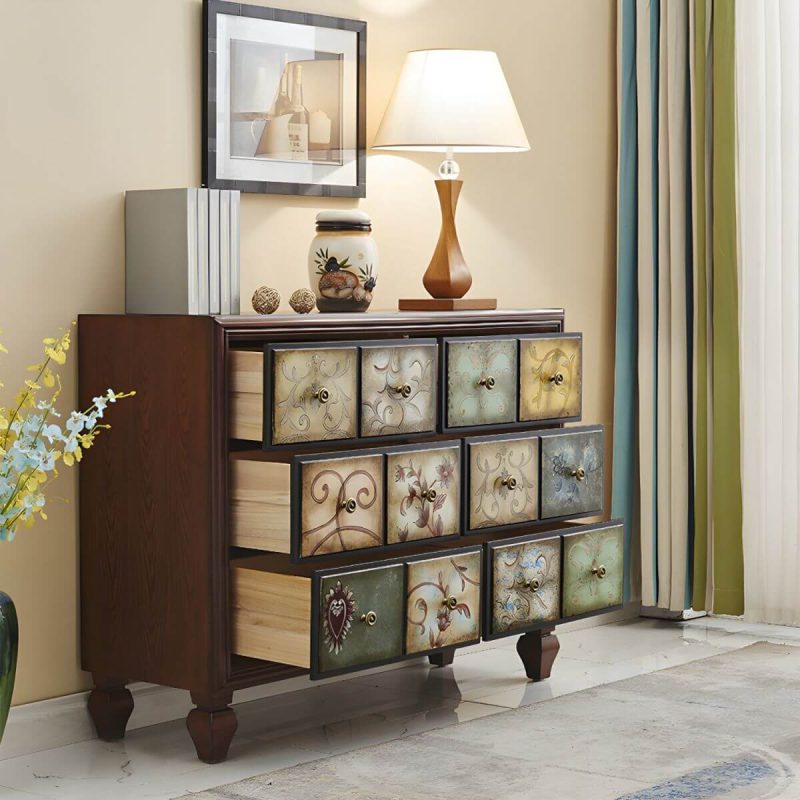 "American Retro Storage Chest Solid Wood Storage Chest Dresser for Bedroom - Blue 24"L x 16.5"W x 47"H"