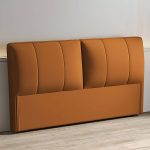 "Light Wood Upholstered Panel Modern Headboard with Orange Leather Upholstery and Solid Wood Legs - 71""