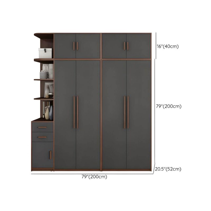 "Dimension of Traditional Wood Wardrobe Armoire with Drawers, Shelves, and Clothing Rod - Grey 79"L x 20"W x 94"H"