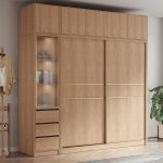 "Natural Color Independent Wardrobe Closet with Soft Close Drawer, Soft Close Door, Manufactured Wood, Interior Shelves, and Clothing Rod, 47"L x 24"W x 102"H, Armoire with Top Cabinet"