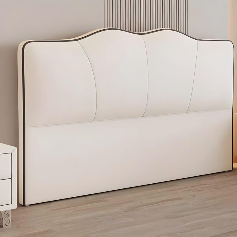"Stylish Portman-Shape Oversized Upholstered Headboard with Solid Wood Frame - 79" Microfiber Leather Beige"