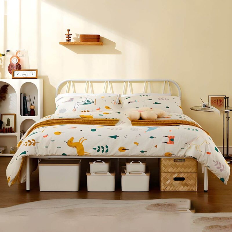 "Glam Standard Bed Metal Open-Frame Bed with Custom Gold Legs - 59"W x 79"L Bed & Mattress White"