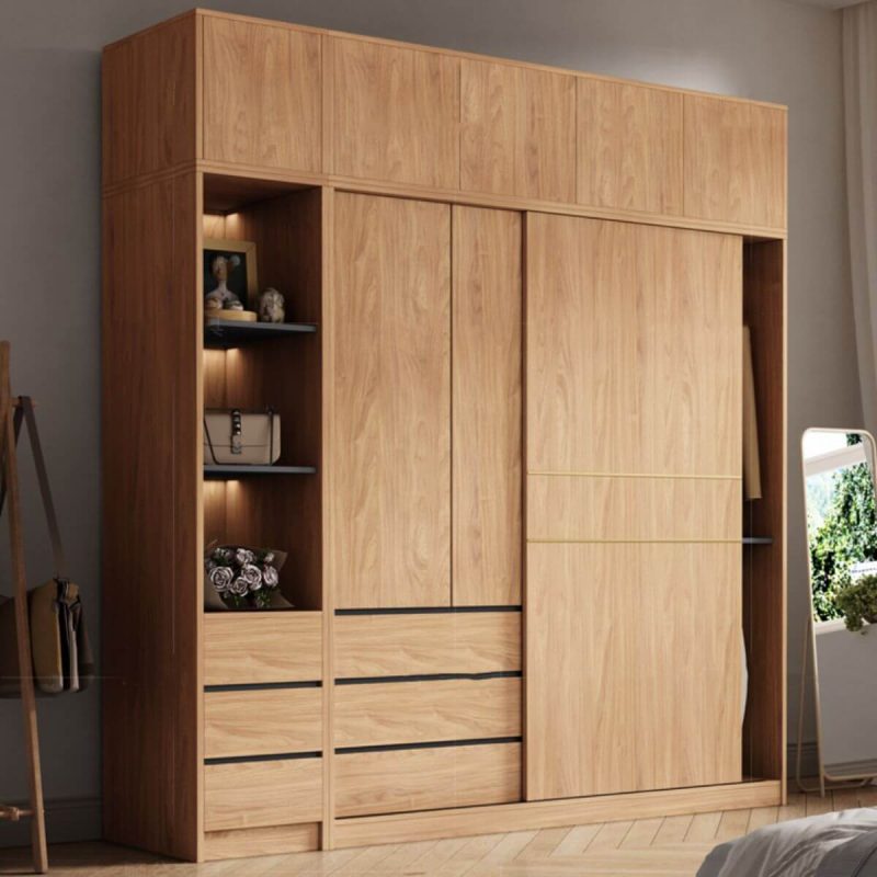 "Contemporary Wood Wardrobe Armoire Freestanding Adjustable Shelves Wardrobe with Drawers - Armoire with Top Cabinet 55"L x 24"W x 83"H"
