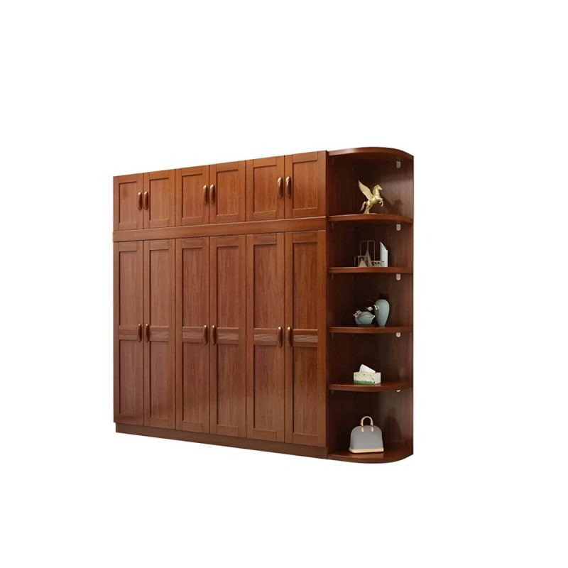 "Wood Brown Rustic Wardrobe Armoire with Drawers & Shelves, Walnut Finish - 93"L x 23"W x 100"H"