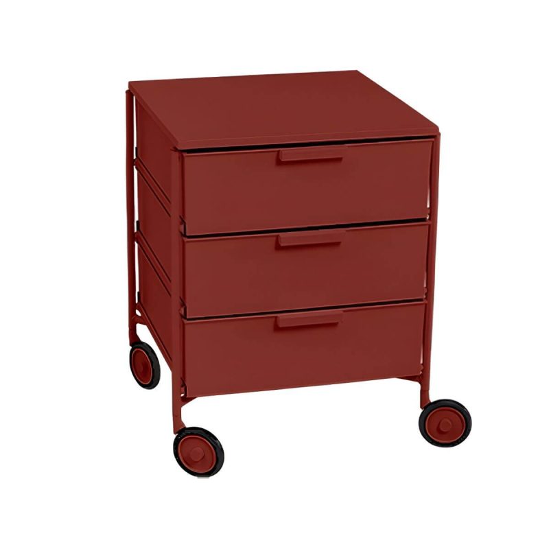 "Scandinavian Plastic Nightstand with 3 Drawers, Slim Design and Plastic Top - Red 1 Piece"