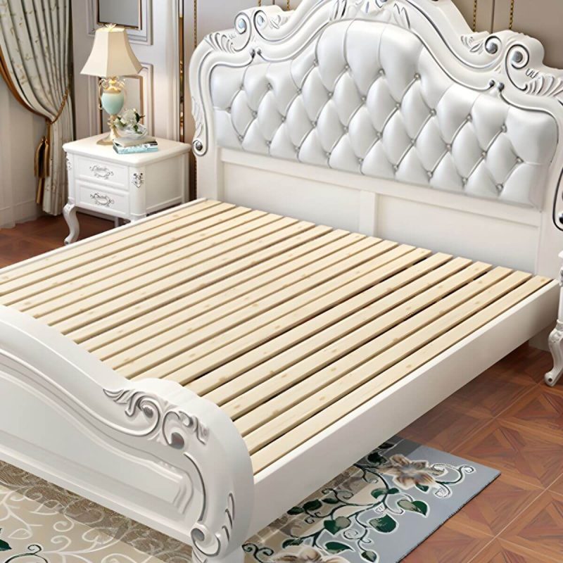 "Victorian Arched Standard Bed White Solid Wood Bed Frame with Headboard - King Bed & Mattress Lift Up Storage Latex"