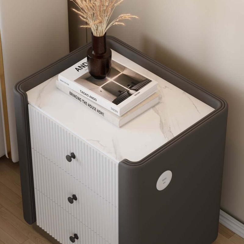 "Modern 3-Drawer Nightstand with Sintered Stone Top & USB Port"