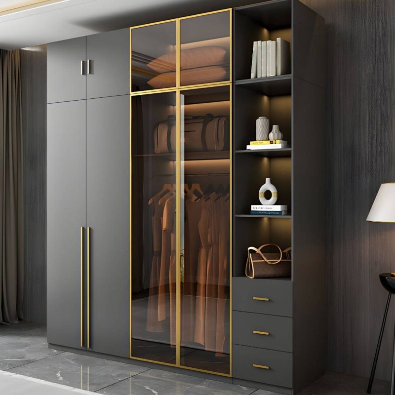 "Modern Glass Wardrobe Wardrobe Armoire Wardrobe Cabinet for Home - Armoire & Side Cabinet & Top Cabinet 31.5"L x 23.5"W x 83"H"