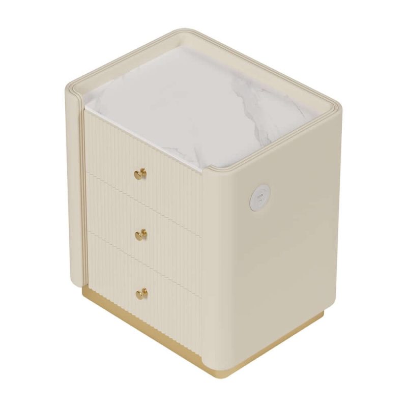 "Modern 3-Drawer Nightstand with Sintered Stone Top & USB Port"