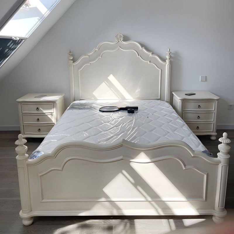 "Victorian Solid Color Slat Bed Arched Bed With Custom Wood Legs - 71"W x 79"L Bed & Mattress"