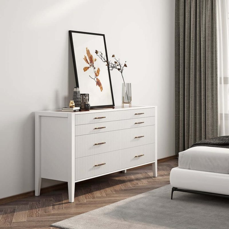 "Fluted 8-Drawer Dresser with Tempered Glass Top & Jewelry Display"