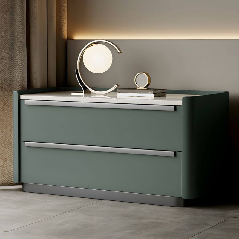"Modern Wood Nightstand with Drawer Storage, Light Wood Tone & Small Size - Blackish Green 1 Piece 28"L x 16"W x 20"H"