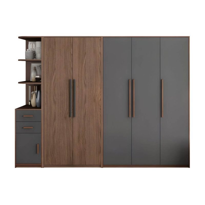 "Traditional Wood Wardrobe Armoire with Drawers, Shelves, and Clothing Rod - Gray-Brown 94"L x 20"W x 79"H"