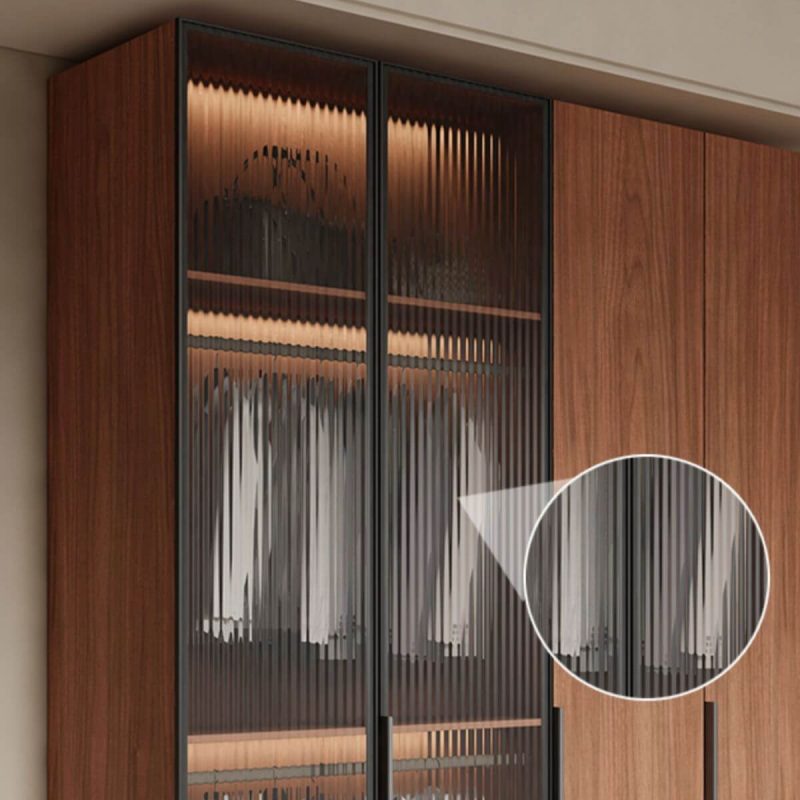 "Casual Auburn Wood Wardrobe Closet with Soft Close Door, Interior Shelves, and Hanging Rod, 23.5"L x 23.5"W x 94.5"H"