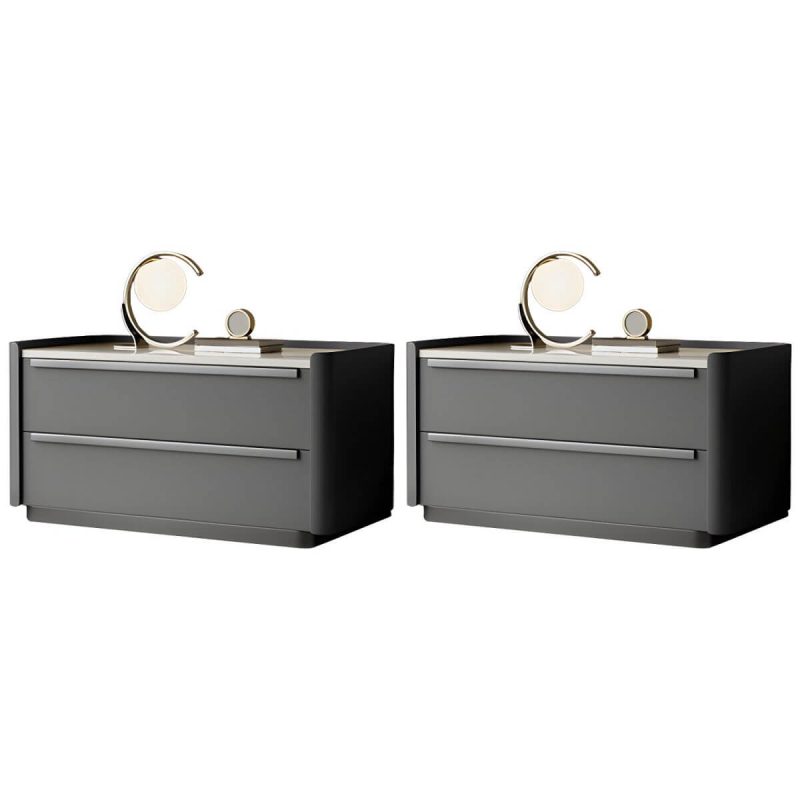 "Modern Wood Nightstand with Drawer Storage, Light Wood Tone & Small Size - Dark Gray 2 Piece Set 24"L x 16"W x 20"H"