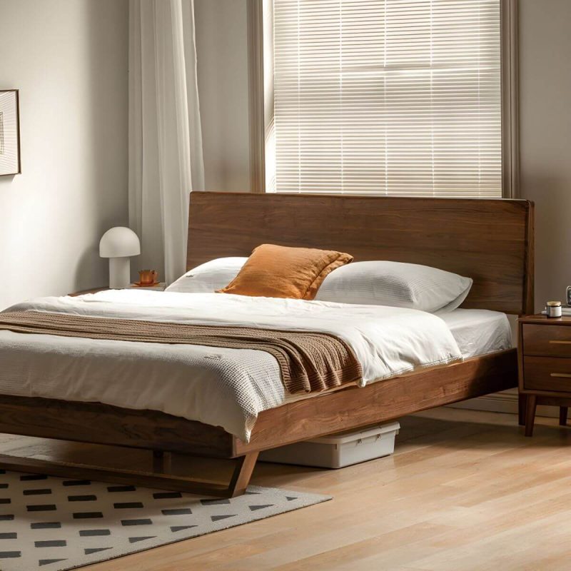 "Solid Wood Standard Bed Contemporary Brown Bed with Panel Headboard - Dark Walnut 71"W x 79"L Lights Not Included 16""