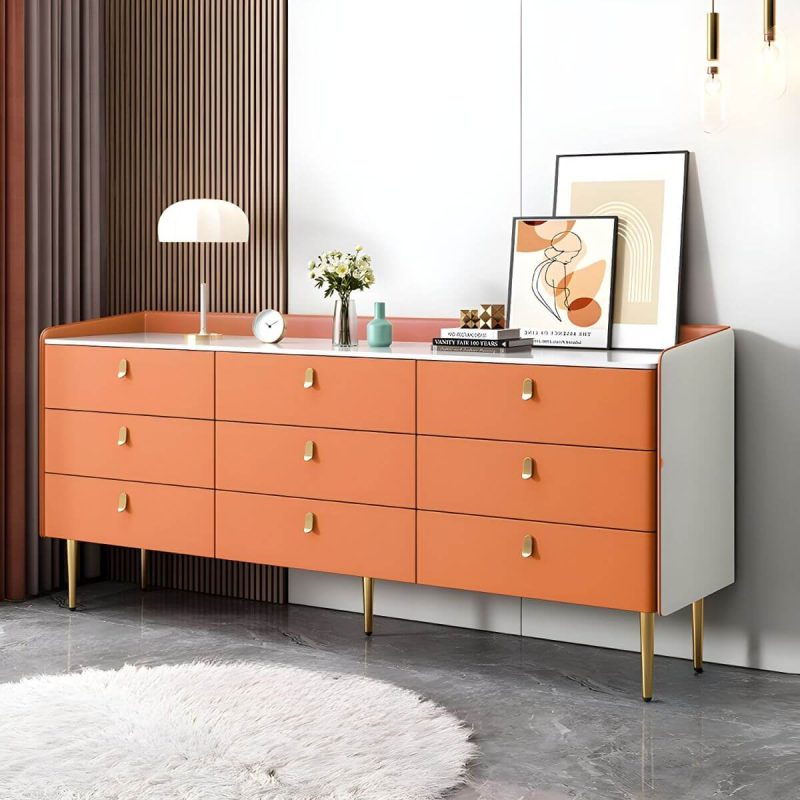 "modern White Slate Countertop Storage Chest Galant Style with Drawers - Orange 71"L x 16"W x 31"H"