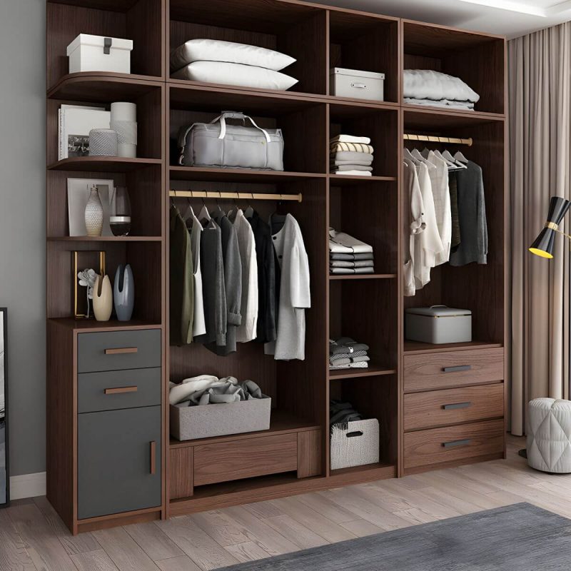 "Traditional Wood Wardrobe Armoire with Drawers, Shelves, and Clothing Rod - Gray-Brown 87"L x 20"W x 79"H"
