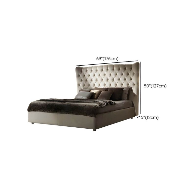 "Dimension of Elegant Grey Tufted Wingback Headboard with Wood Legs and Camelback Shape - 59""