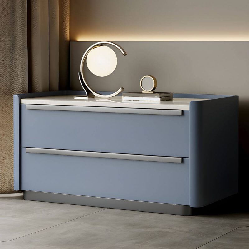 "Modern Wood Nightstand with Drawer Storage, Light Wood Tone & Small Size - Light Blue 1 Piece 28"L x 16"W x 20"H"