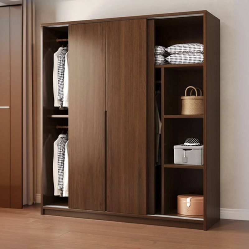 "Casual Wood Wardrobe Closet with Soft Close Drawer and Door, Interior Shelves, and Hanging Rod, 63"L x 24"W x 79"H, Oak"