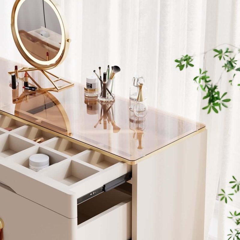 "Chanor 47" Glass Top Champagne 6-Drawer Dresser"
