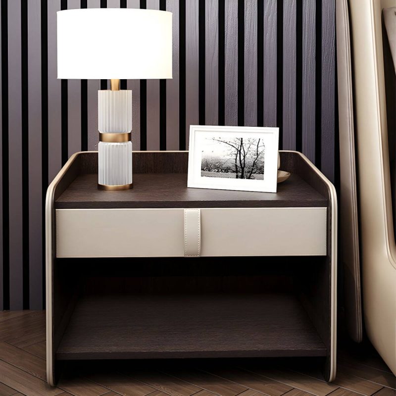 "Faux Leather Nightstand 1 - Drawer Nightstand with Wood Accents - Grey 18"L x 18"W x 23"H"