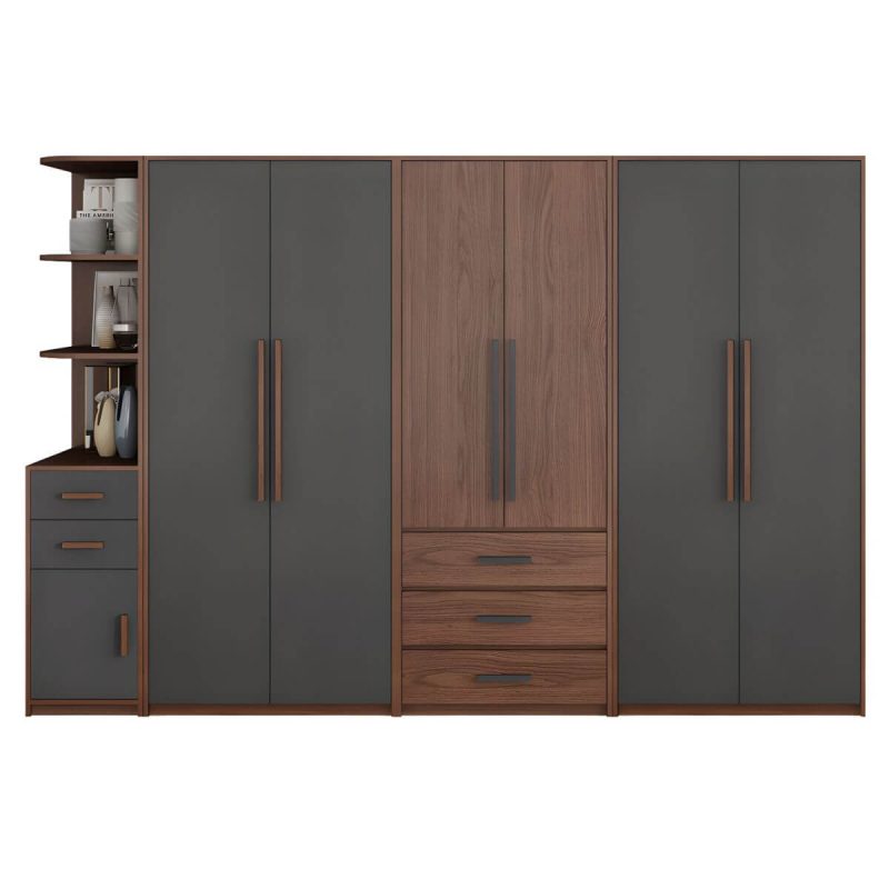 "Traditional Wood Wardrobe Armoire with Drawers, Shelves, and Clothing Rod - Gray-Brown 102"L x 20"W x 79"H"