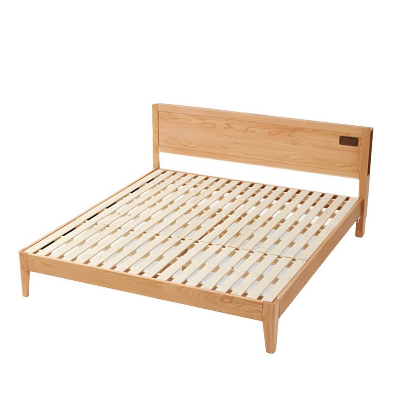 "Solid Wood Standard Panel Bed in Natural with Rectangular Headboard - Single Bed Unavailable"