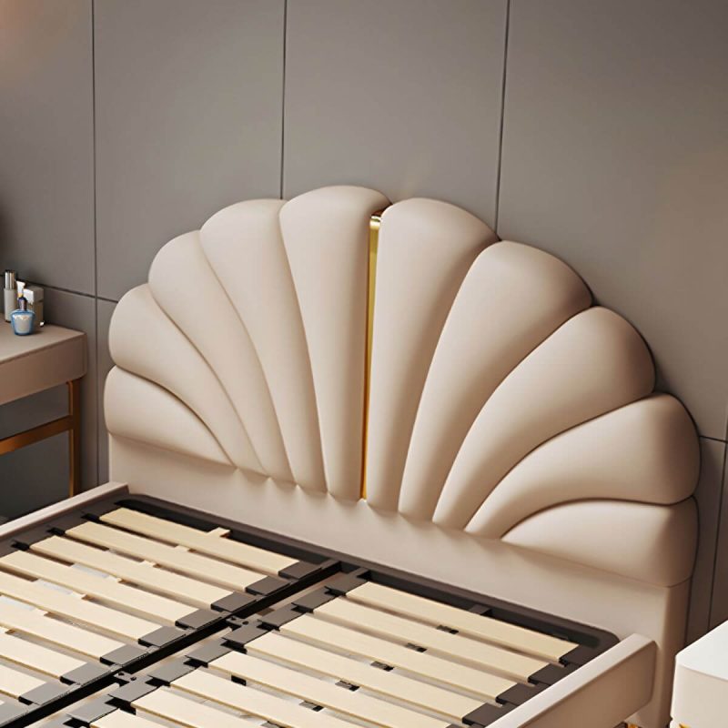 "Glam White Upholstered Pine Headboard with Arched Shape and Leather Upholstery - 79""