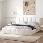"Humply Modern Leather Wingback Queen Bed Frame with Upholstered Headboard"