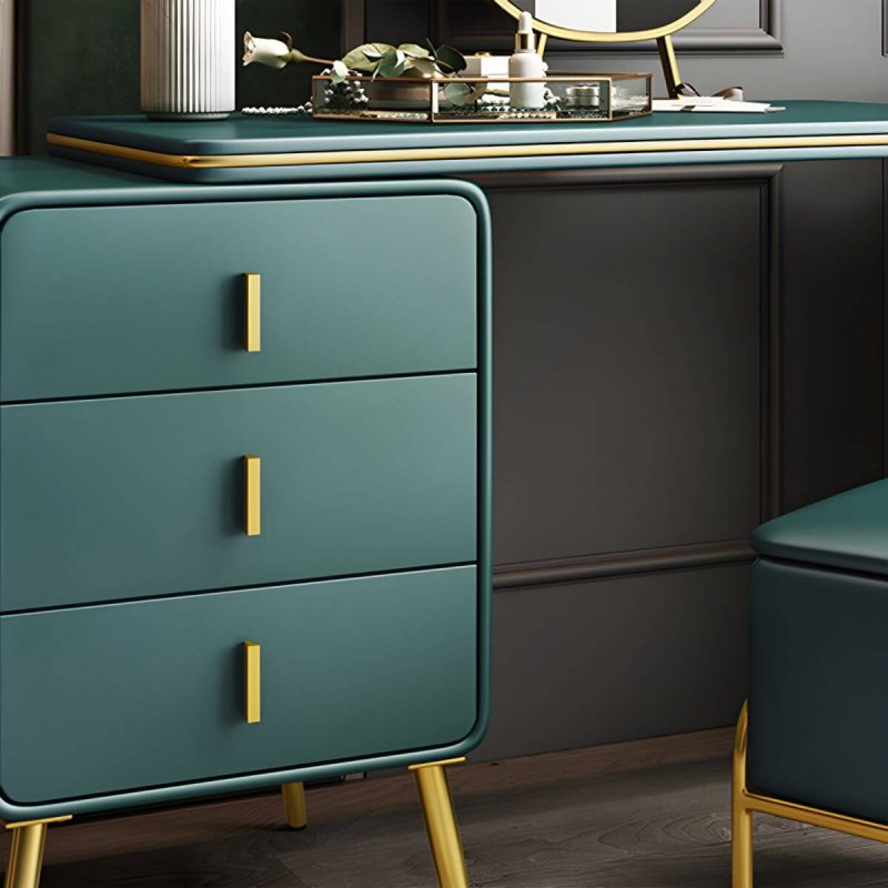 "3 Drawers Make-up Vanity Set, 28.74" H Leather Vanity with Stool & Mirror - 80 x 48 x 73 cm Makeup Vanity & Stools Orange/ Black"