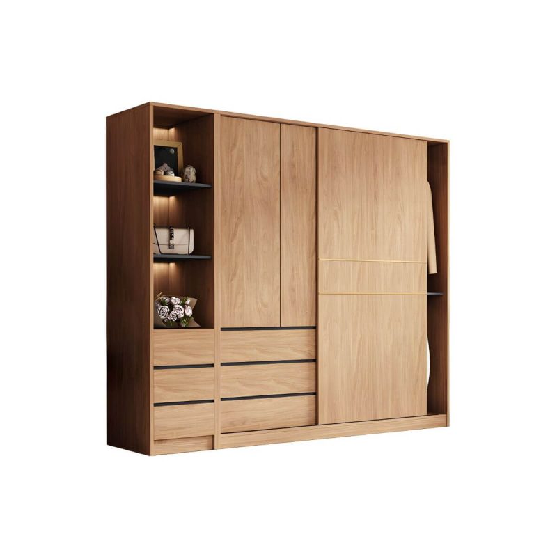 "Contemporary Wood Wardrobe Armoire Freestanding Adjustable Shelves Wardrobe with Drawers - Armoire with Side Cabinet 79"L x 24"W x 83"H"