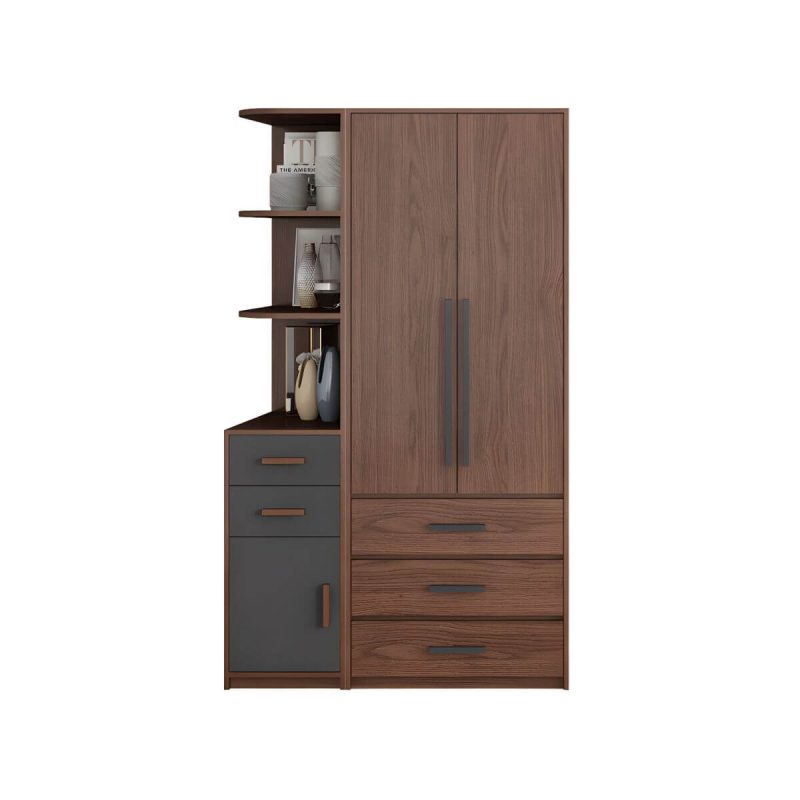 "Traditional Wood Wardrobe Armoire with Drawers, Shelves, and Clothing Rod - Gray-Brown 39"L x 20"W x 79"H"