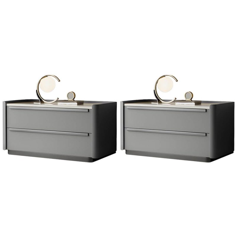 "Modern Wood Nightstand with Drawer Storage, Light Wood Tone & Small Size - Light Gray 2 Piece Set 20"L x 16"W x 20"H"