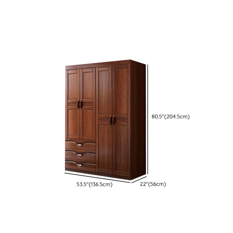 "Dimension of Wood Brown Rustic Wardrobe Armoire with Drawers & Shelves, Walnut Finish - 53"L x 22"W x 81"H"