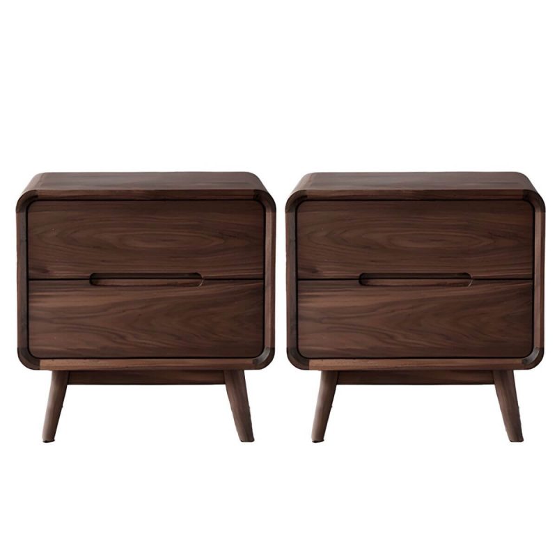 "Elegant Walnut Wood Traditional Nightstand with Drawer Storage in Brown - 2 Piece Set"