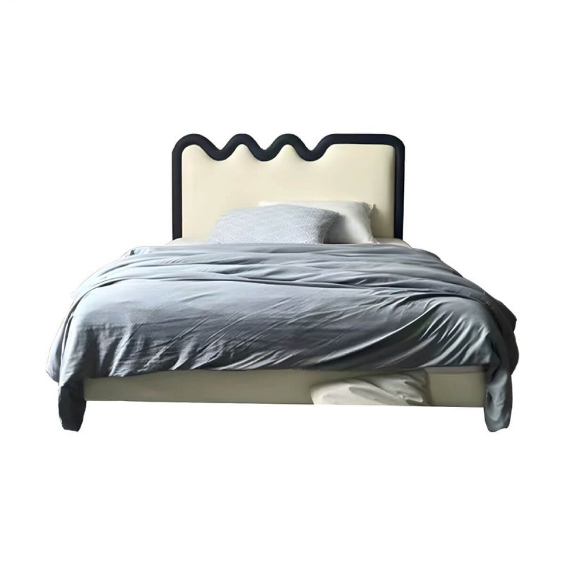 "White Upholstered Panel Headboard with Wood Legs - Modern Design - 71""