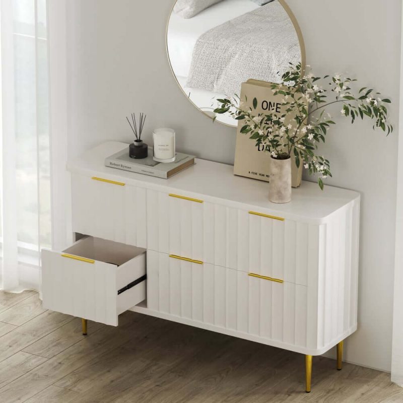 "47" Fluted White 6-Drawer Dresser"